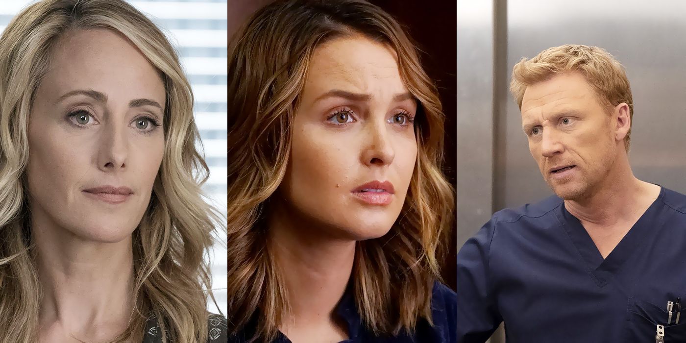 Split image of Teddy, Jo and Owen on Grey's Anatomy