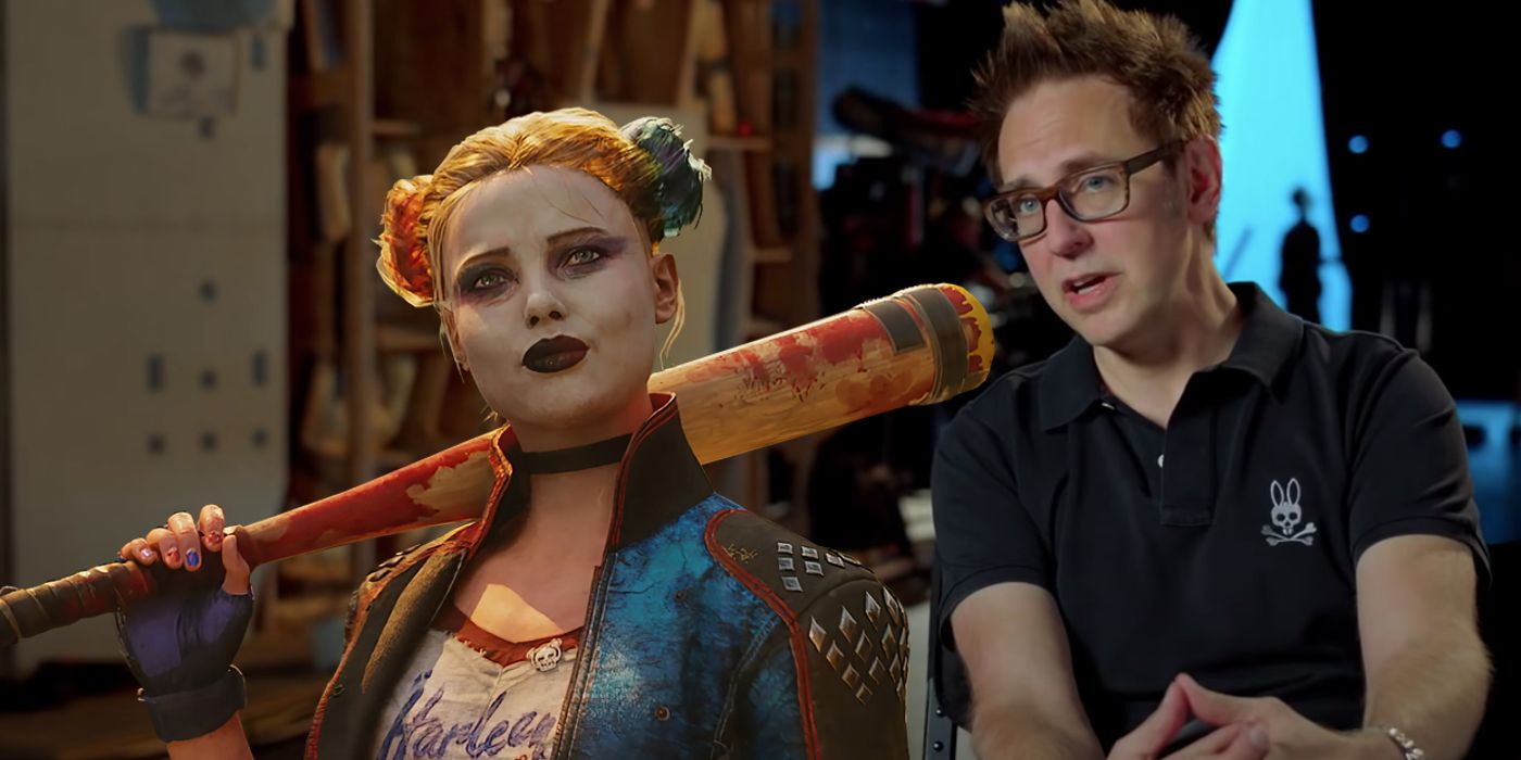 Image of Harley Quinn from Suicide Squad: Kill the Justice League next to James Gunn on the set of 2021's The Suicide Squad.