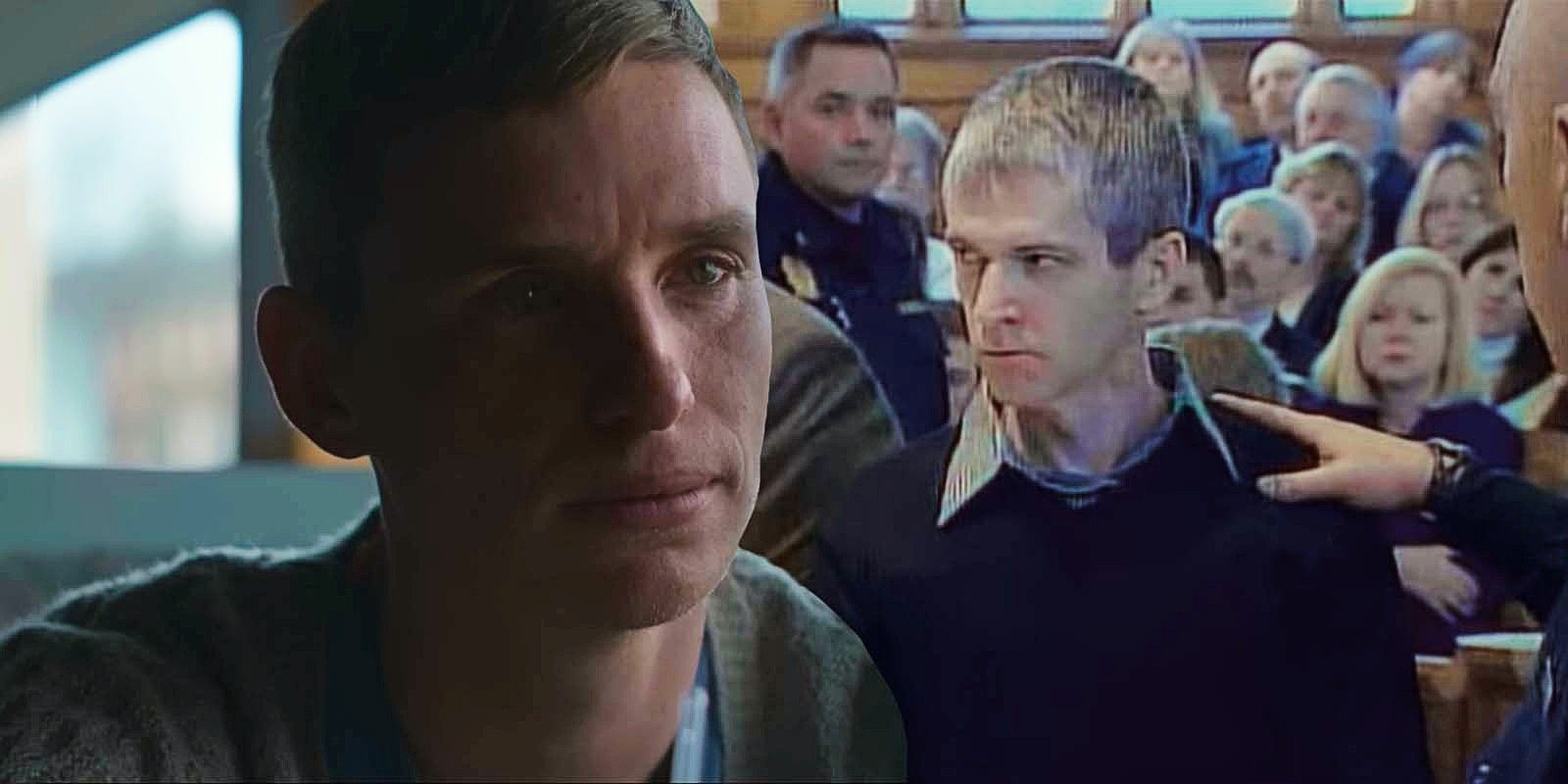 Eddie Redmayne as Charles Cullen in The Good Nurse and Charles Cullen in the Netflix documentary Capturing the Killer Nurse