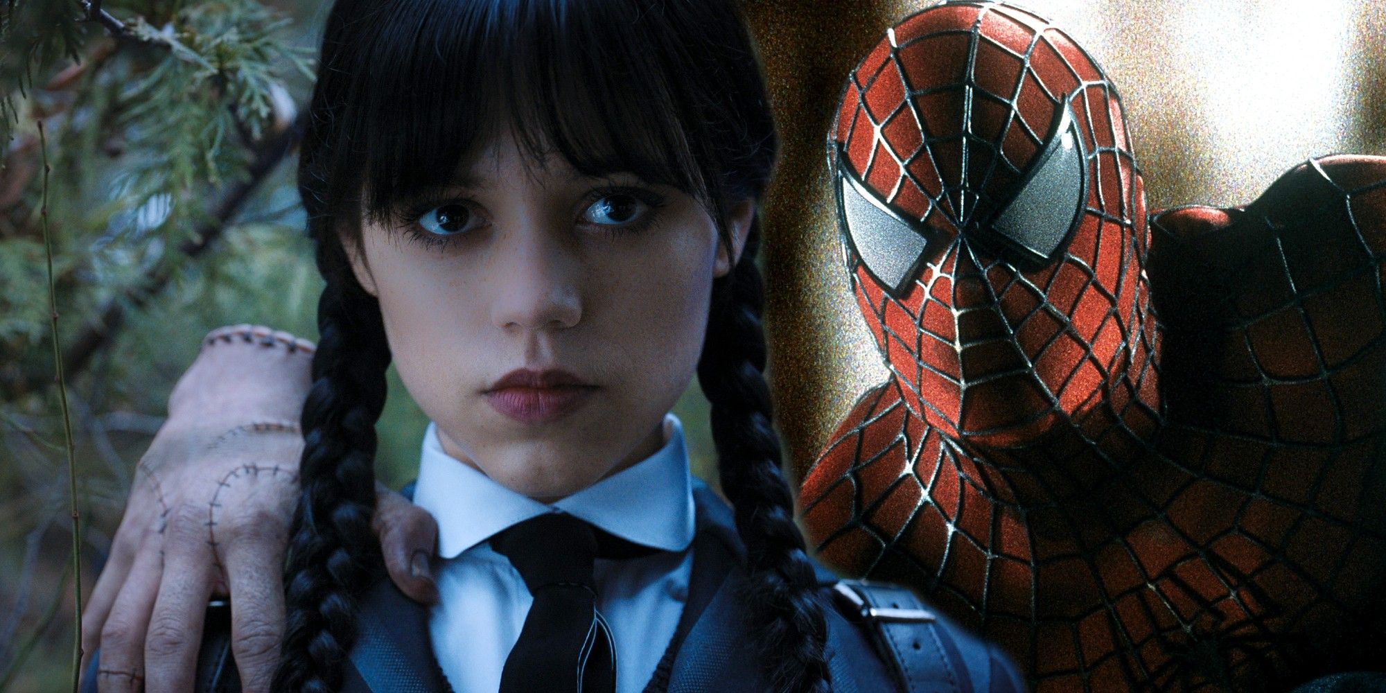 Netflix Wednesday Jenna Ortega as Wednesday Addams Spider-Man Title Sequence Comparison