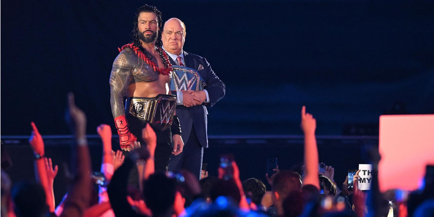 Roman Reigns walks to the ring for his marquee match against Logan Paul at WWE Crown Jewel.
