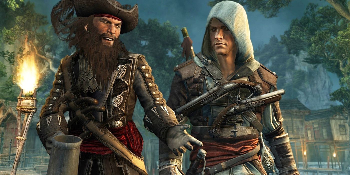 Image of Blackbeard and Edward Kenway at night time in Assassin's Creed 4: Black Flag.