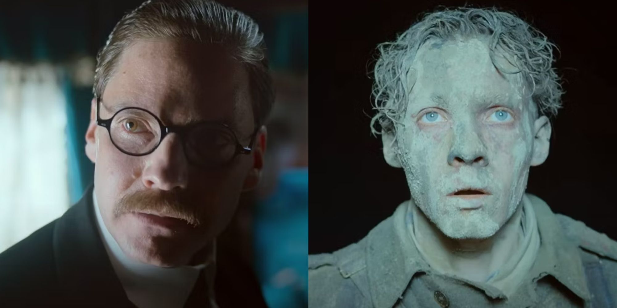 Split image of Daniel Bruhl and Felix Kammerer in All Quiet On The Western Front