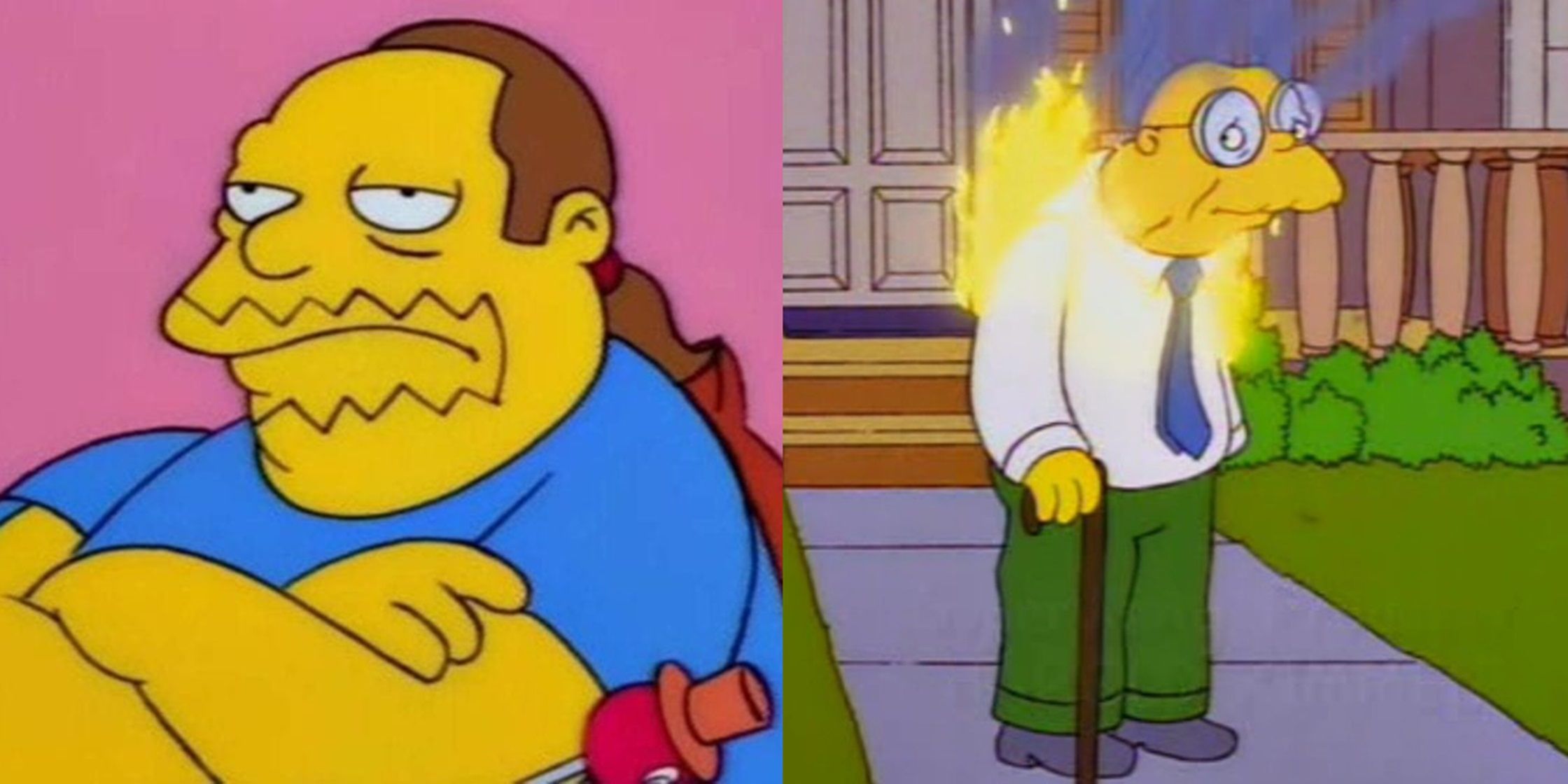 Split image of Comic Book Guy and Hans Moleman in The Simpsons