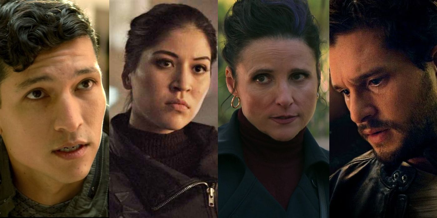 Split Image: Danny Ramirez as Joaquin Torres, Alaqua Cox as Echo, Julia Louis-Dreyfus as Val, Kit Harington as Dane Whitman