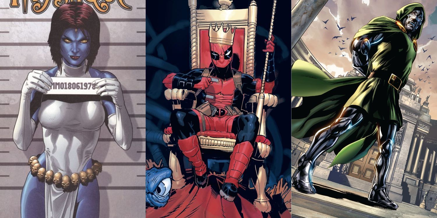 Split Image of Mystique, Deadpool, and Doctor Doom from Marvel Comics