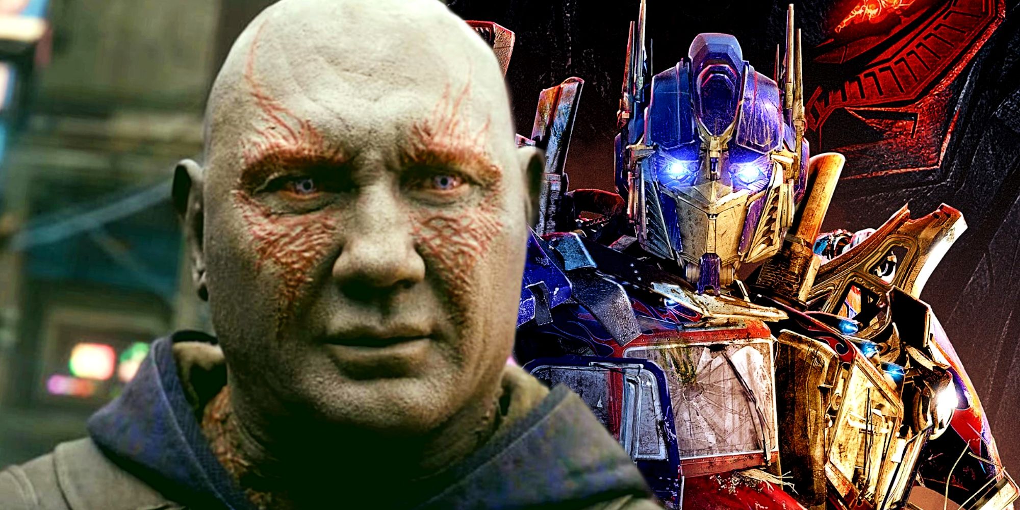 Drax in Guardians of the Galaxy Holiday Special and Transformers' Optimus Prime
