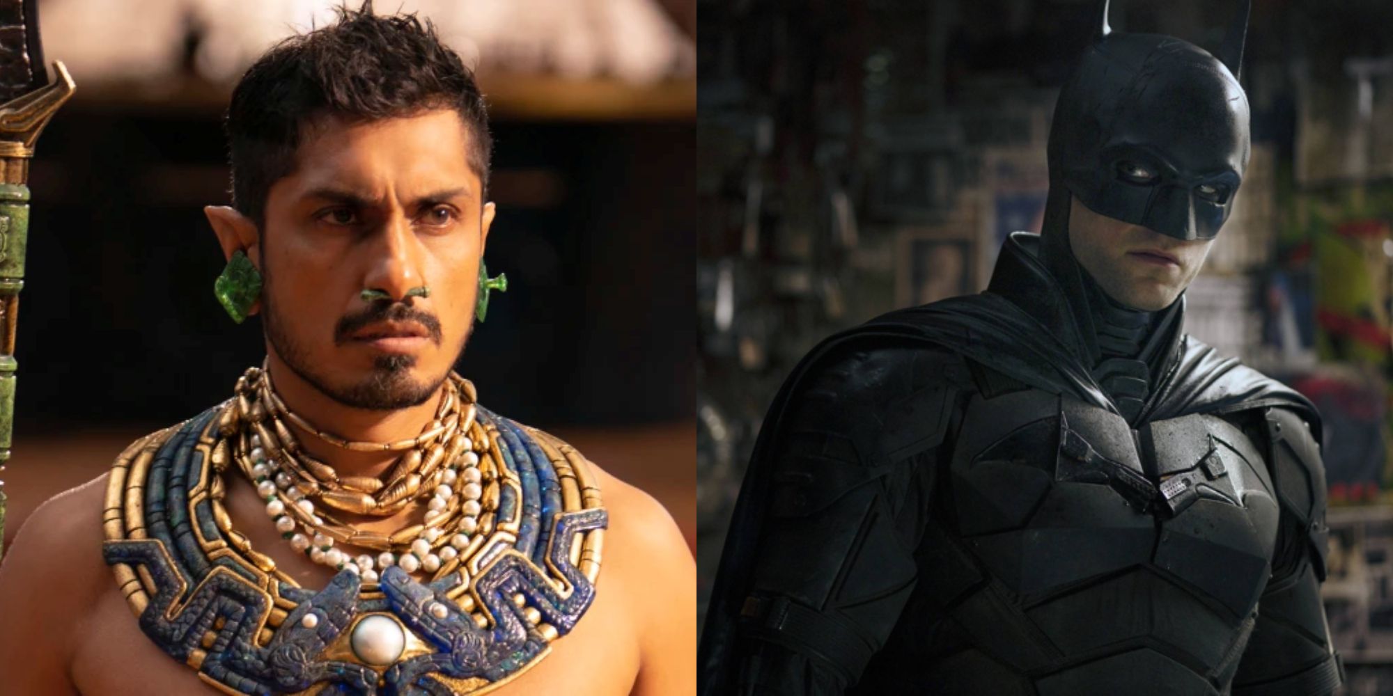 Split image showing Namor in Wakanda Forever and Batman in The Batman.