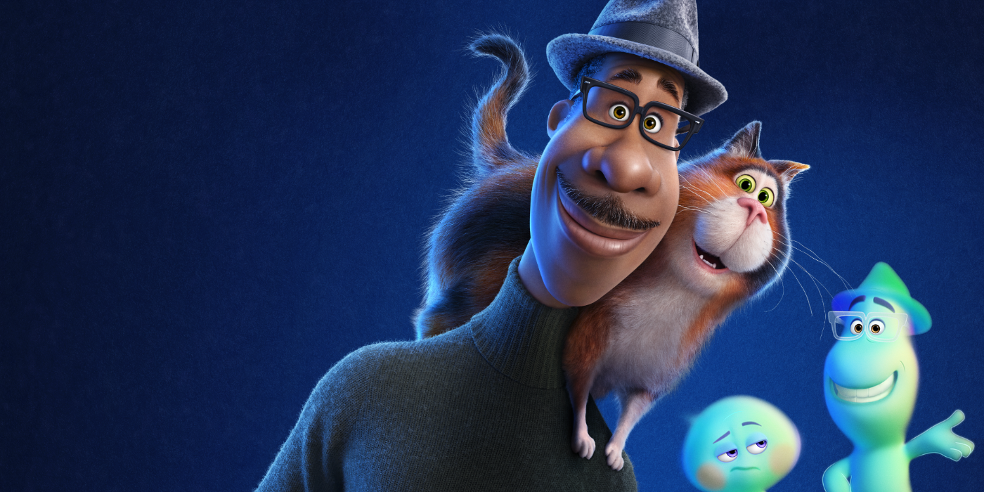 Soul movie poster with souls and cat Pixar
