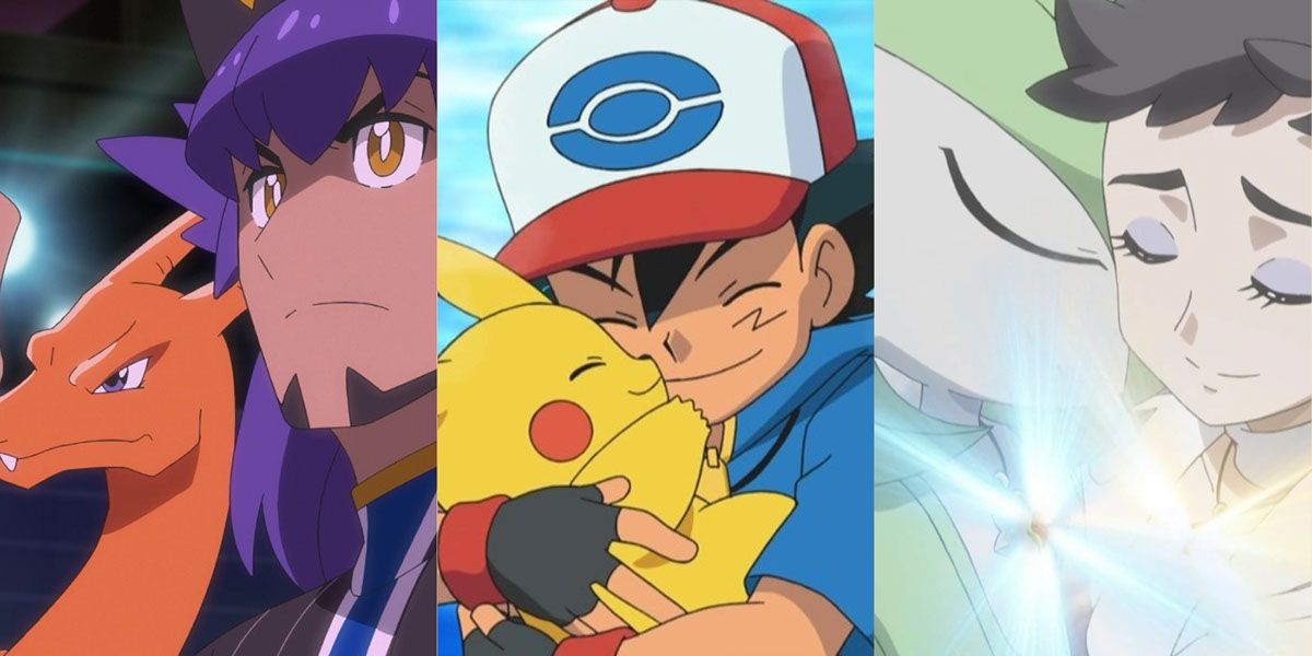 Pokémon trainers with their Pokémon including Leon and Charizard, Ash and Pikachu, and Diantha and Gardevoir.