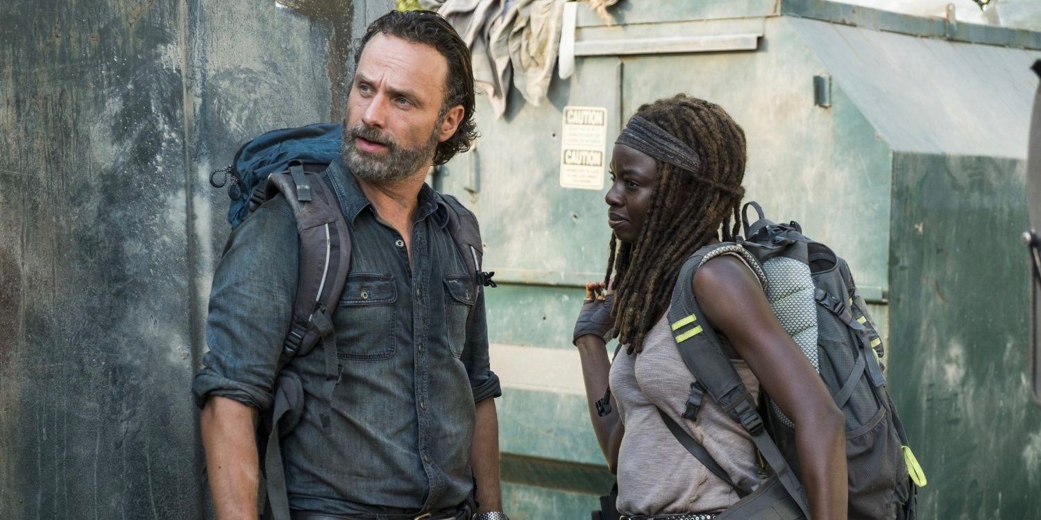 Andrew Lincoln as Rick Grimes and Danai Gurira as Michonne in The Walking Dead