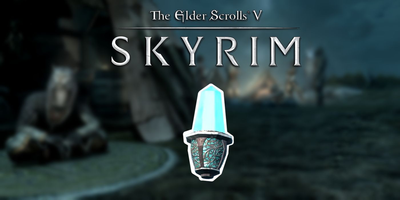 A welkynd stone and the logo for TESV: Skyrim