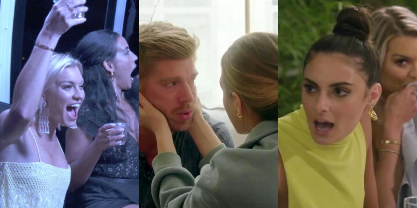 Three split images of the cast of Summer House parying int he summer