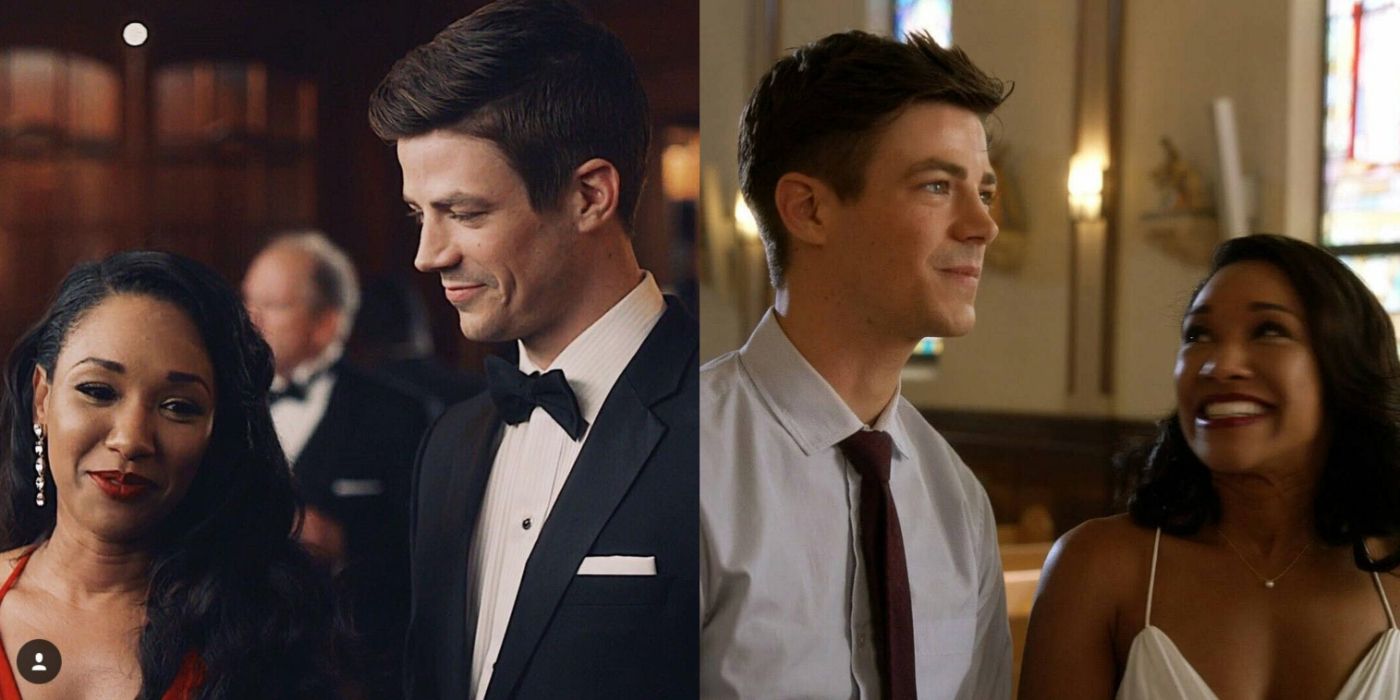 Split screen of Barry Allen and Iris West standing together
