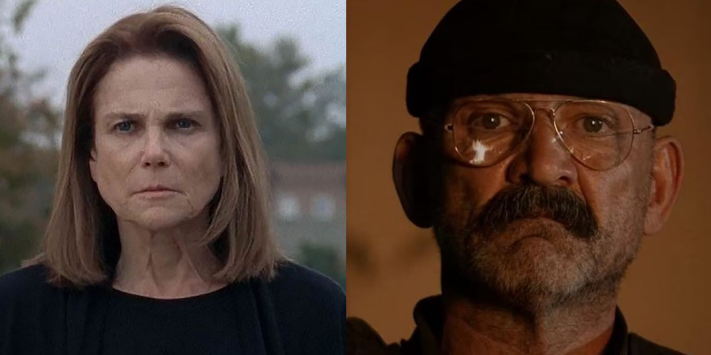 Split image of Deanna and Pope from The Walking Dead.