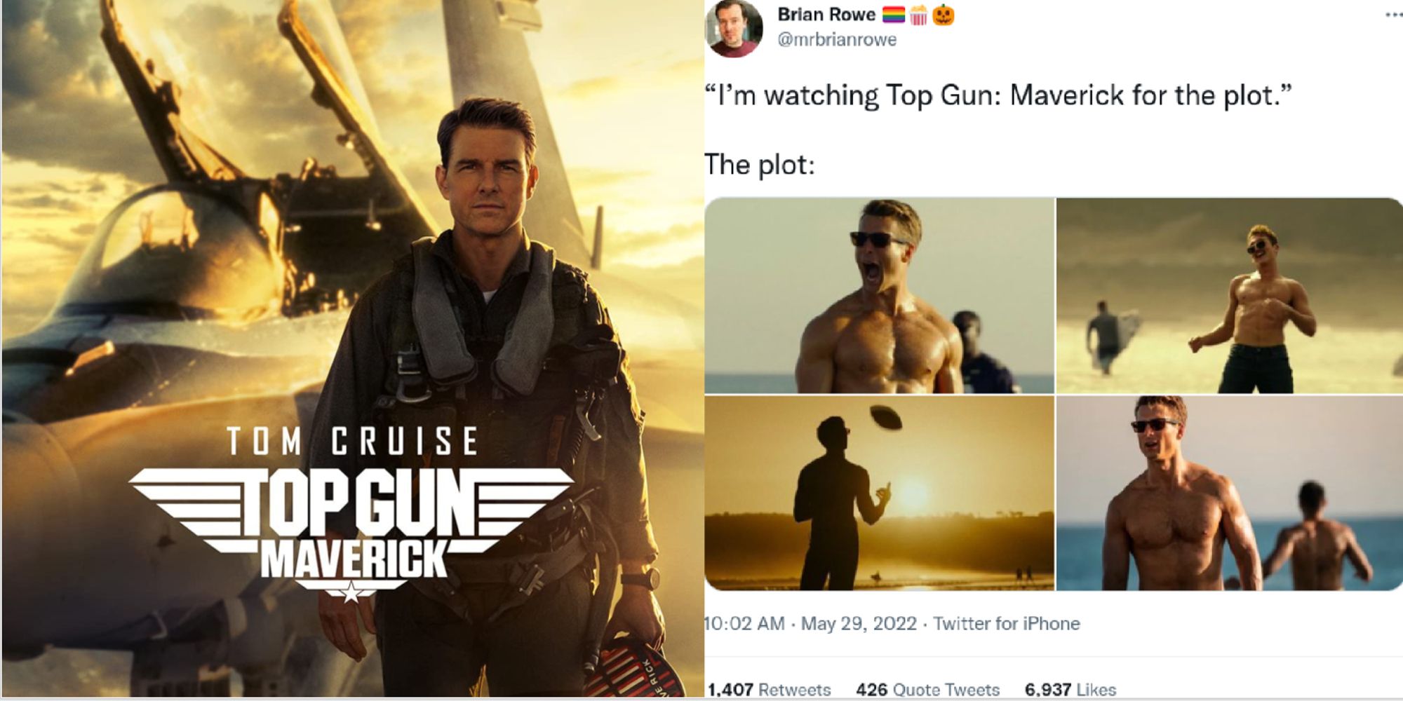 Split image of Top Gun: Maverick poster and movie memes