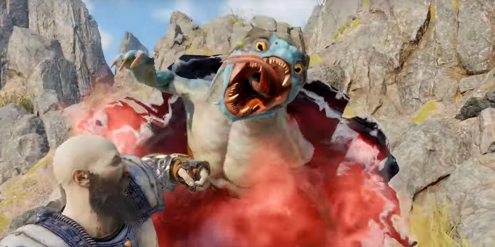 A Lindwyrm attacking Kratos in God of War Ragnarok
