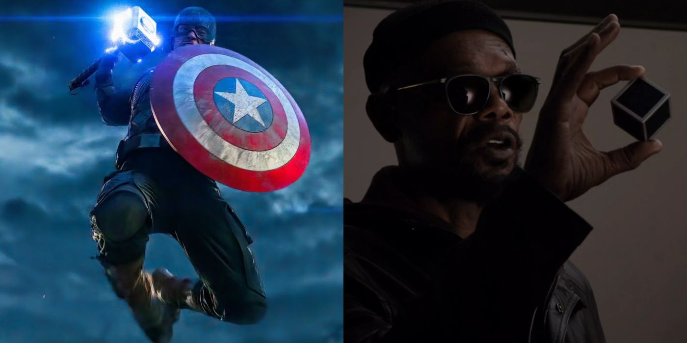 Split image showing Captain America and Nick Fury in the MCU