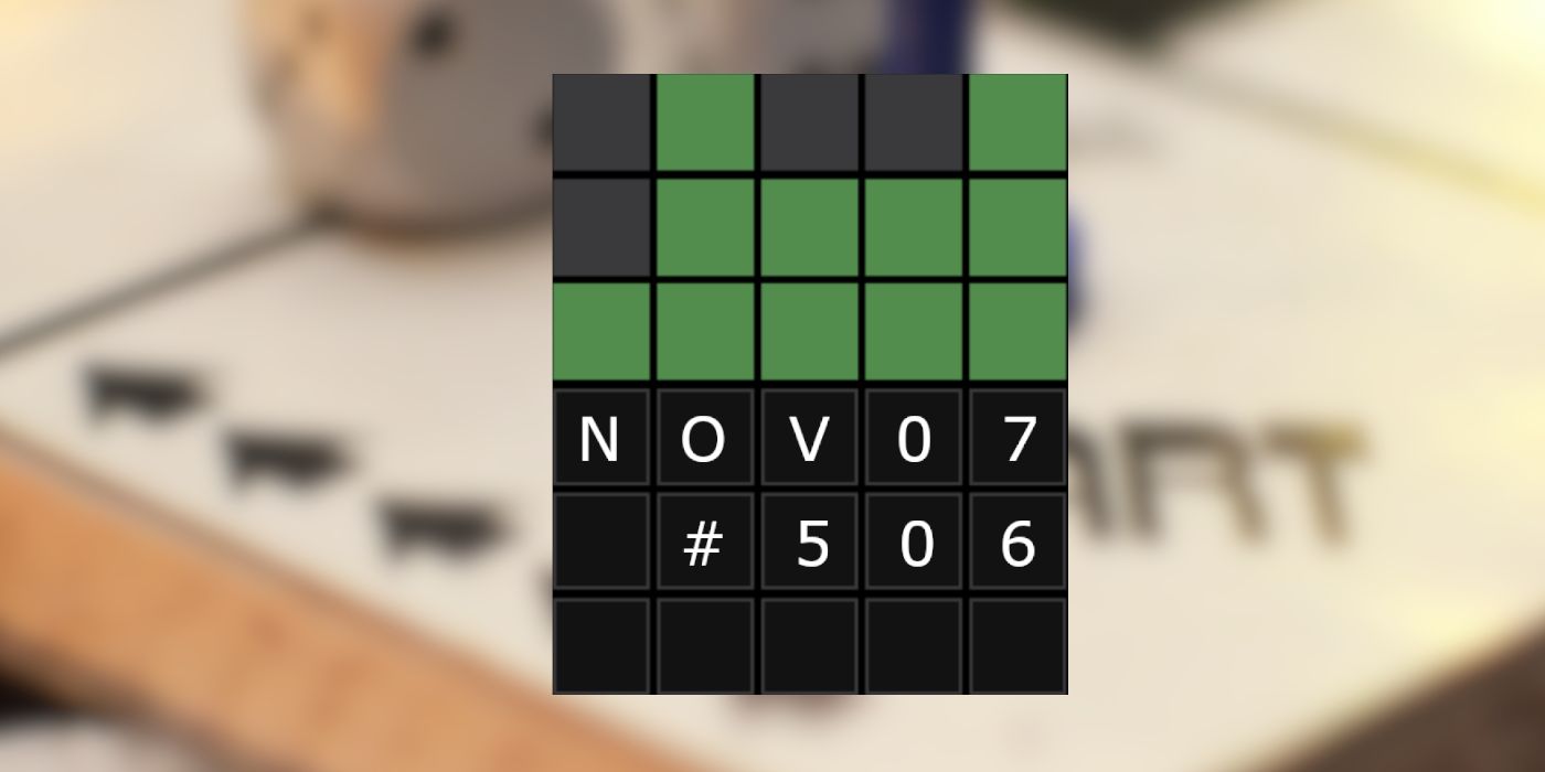 November 7 Wordle Grid with a Board Game in the Background