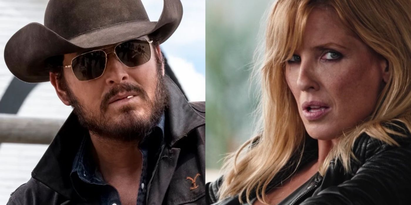 Split image of Rip and Beth in Yellowstone