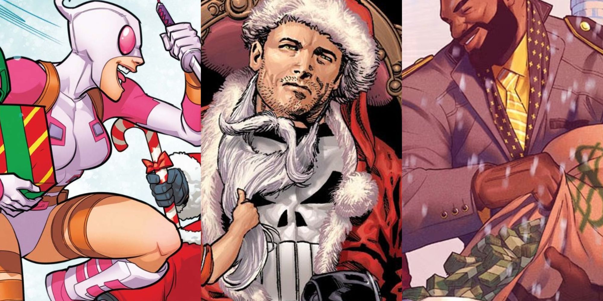 Split image of Gwenpool, Punisher and luke Cage feature