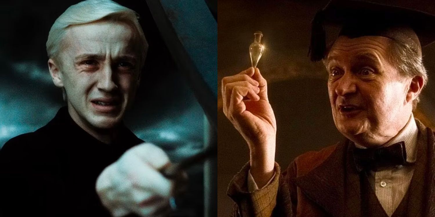 Draco crying and Slughorn holding up a potion