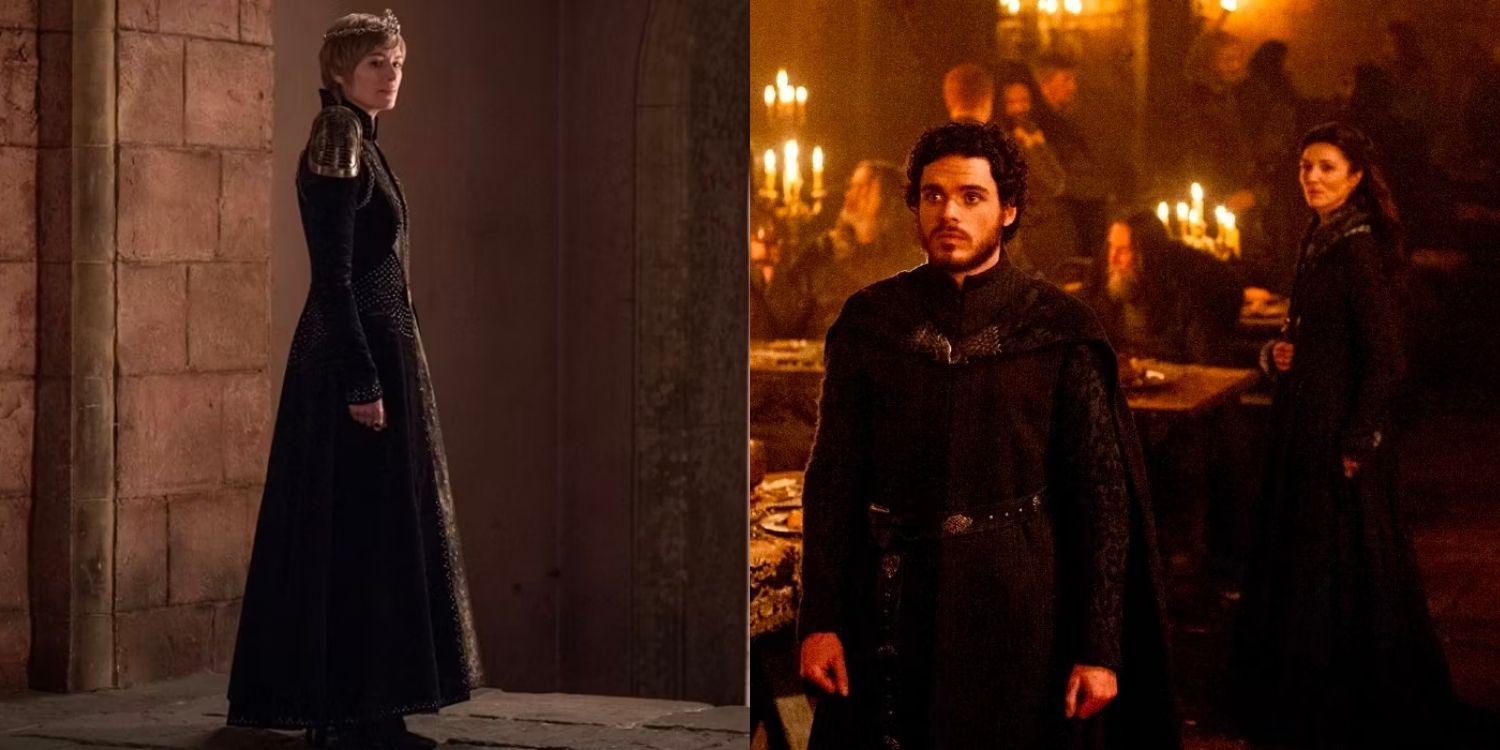 Cersei standing alone and Robb and Cat at the Red Wedding
