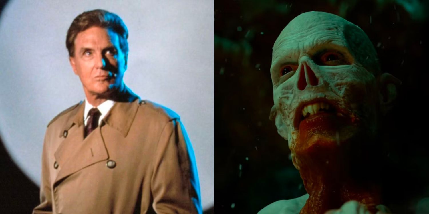 Robert Stack in a trenchcoat and The Master in his cave