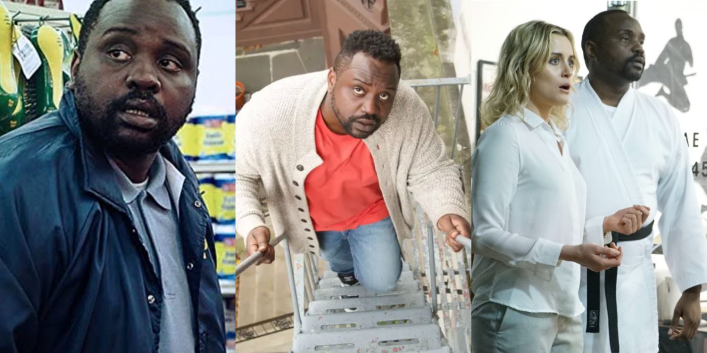 A split image features Brian Tyree Henry in roles in Child's Play, The Outside Story, and Family