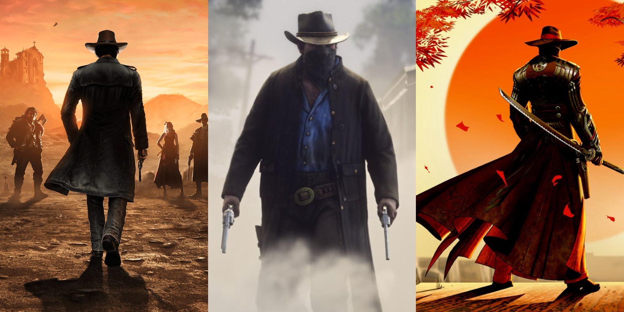 Posters for Desperados II, Red Dead Redemption 2, and Red Steel 2