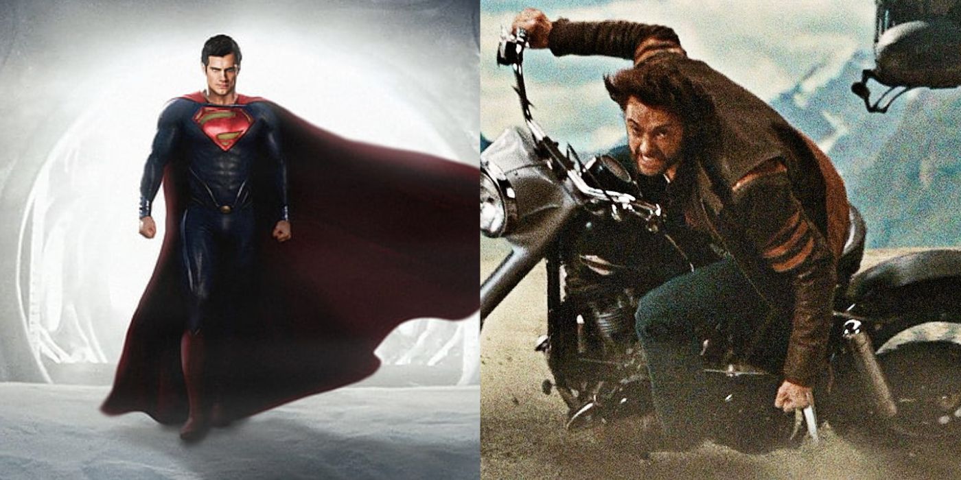 Split image showing scenes from the trailers of Man of Steel and X-Men Origins Wolverine
