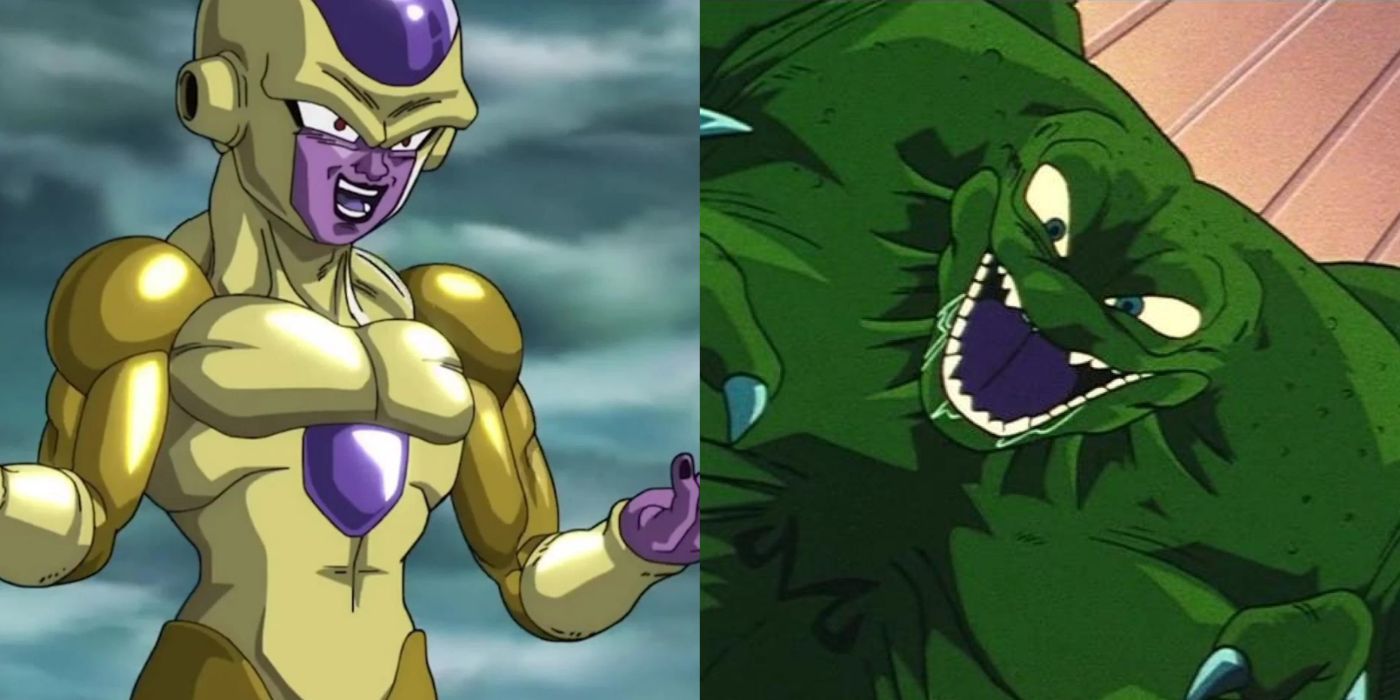 A split image of Golden Frieza and Yakon from Dragon Ball Z.