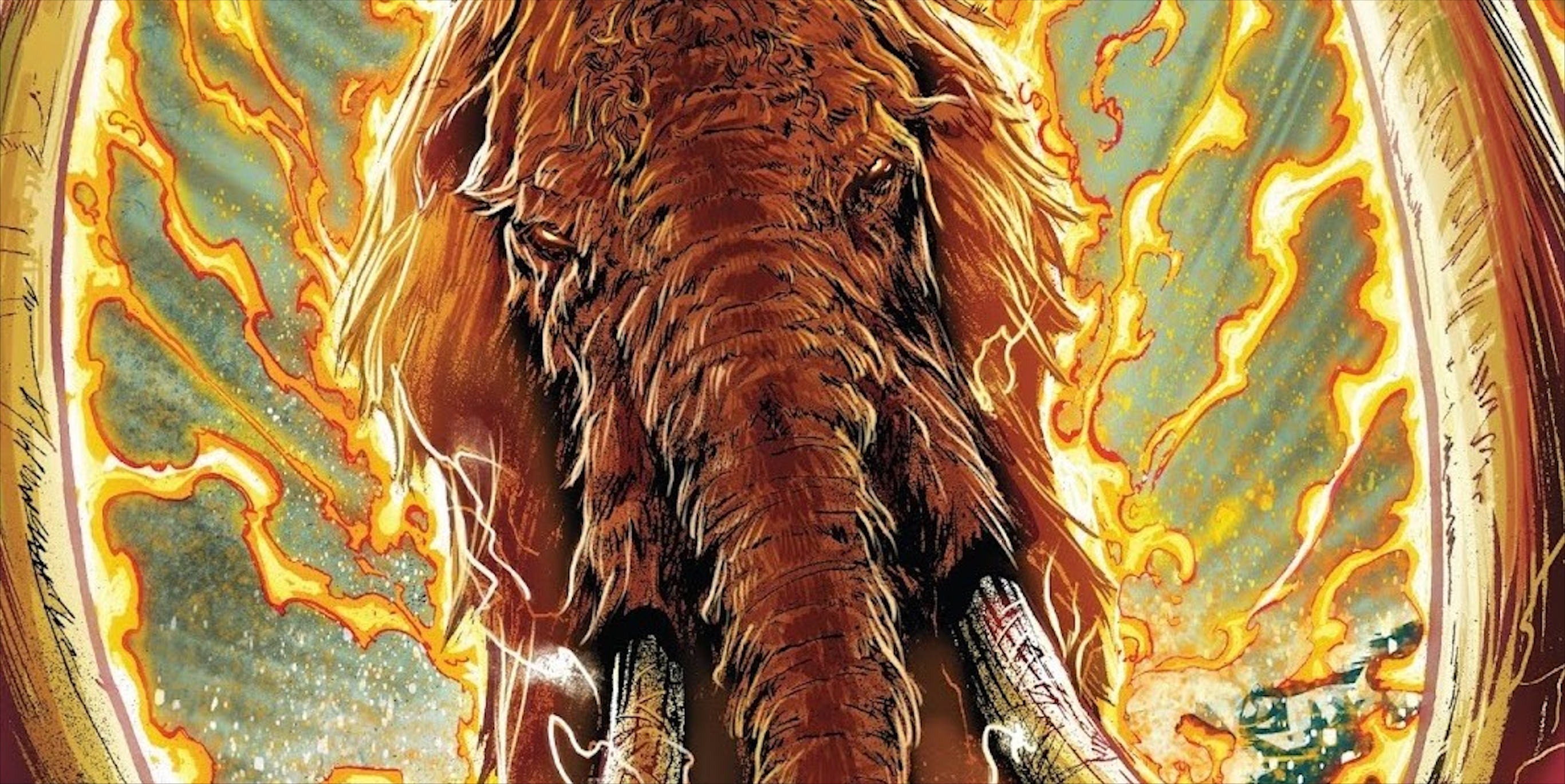 Ghost Rider's wollly mammoth on fire
