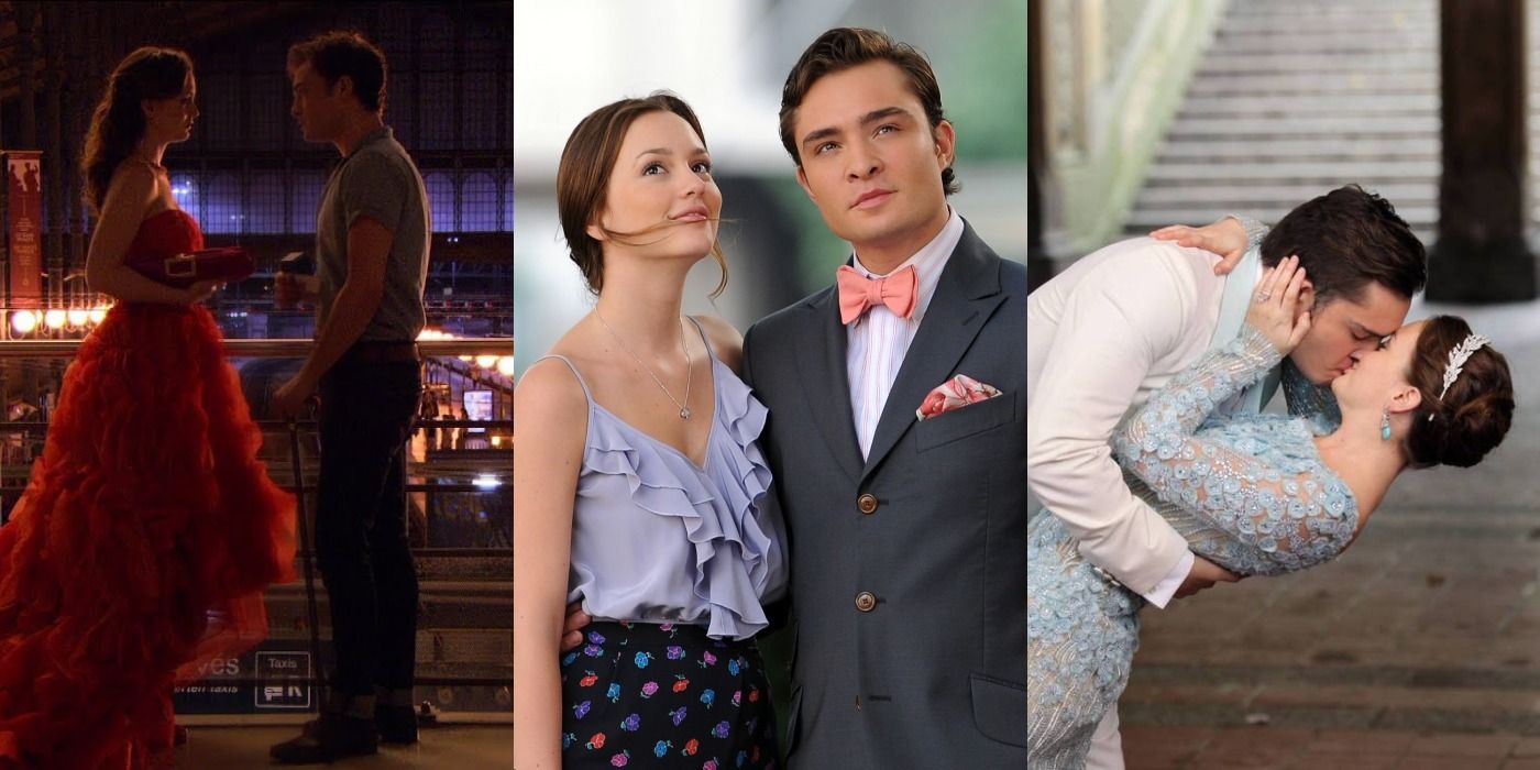 Split image of Chuck and Blair in three scenes from Gossip Girl