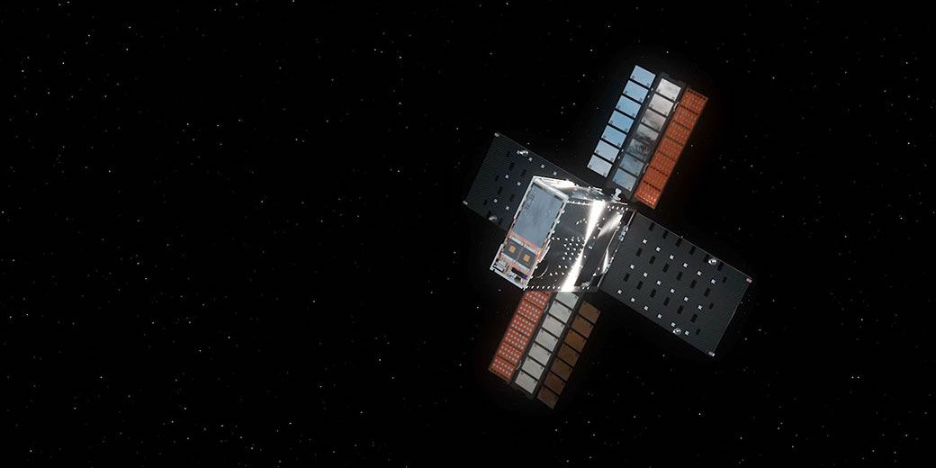 An artist's impression of the Lunar Flashlight satellite floating in space