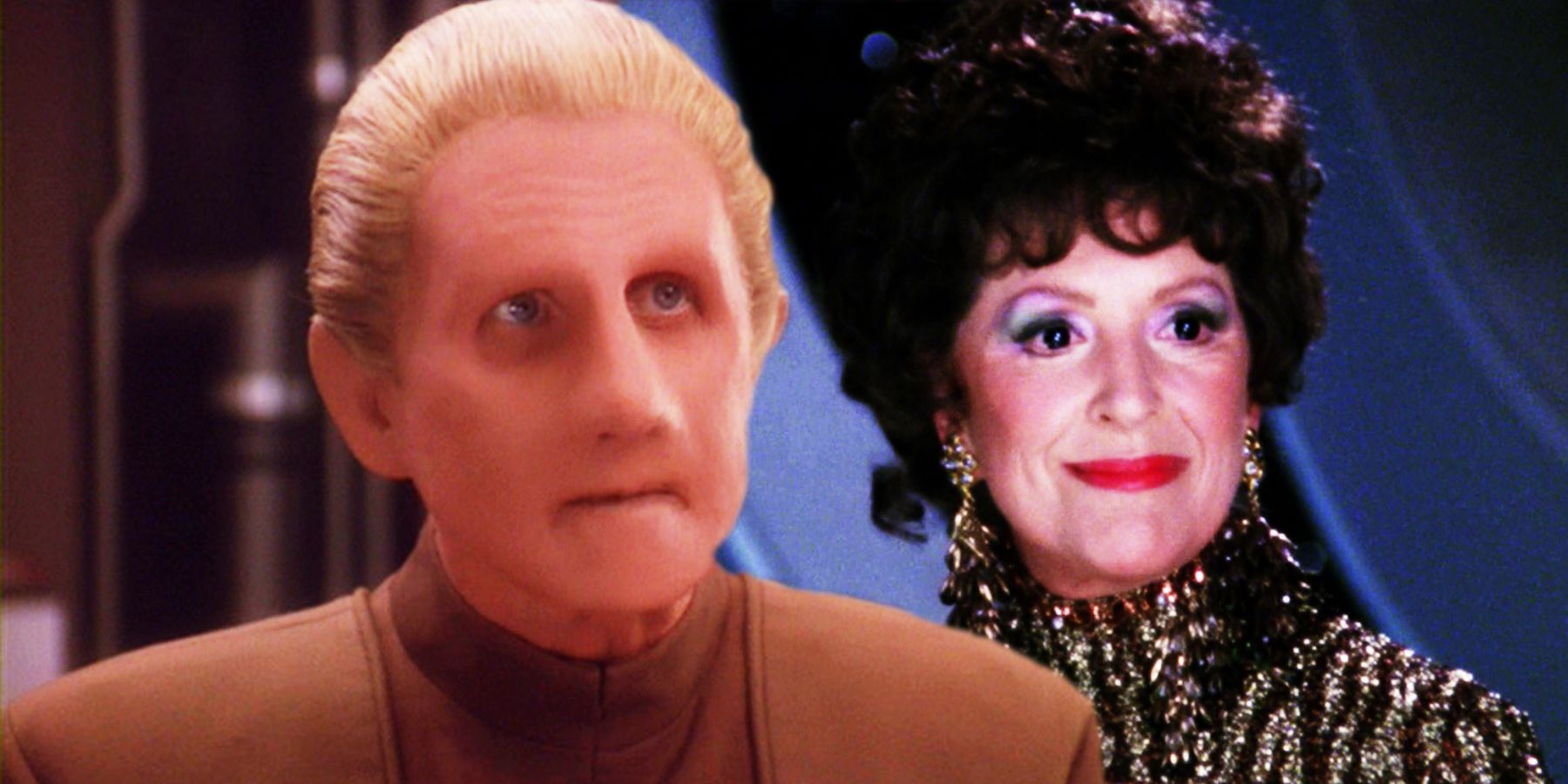 Rene Auberjonois and Majel Barrett as Odo and Lwaxana Troi in Star Trek