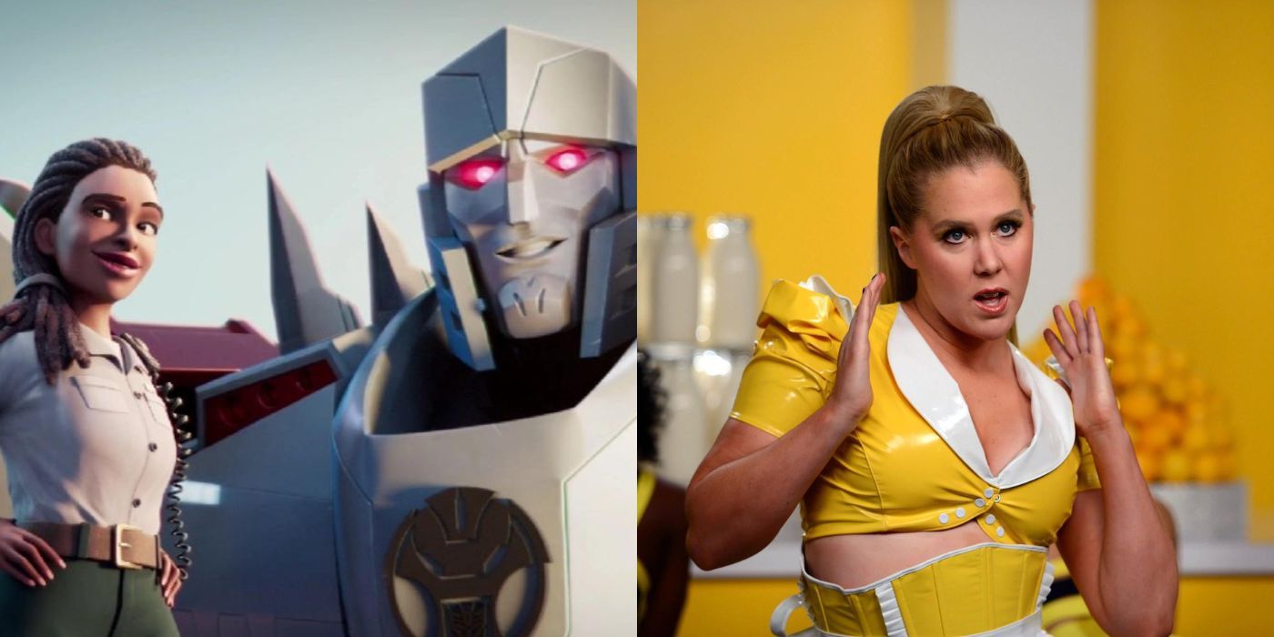 Side by side image of Amy Schumer and Transformers