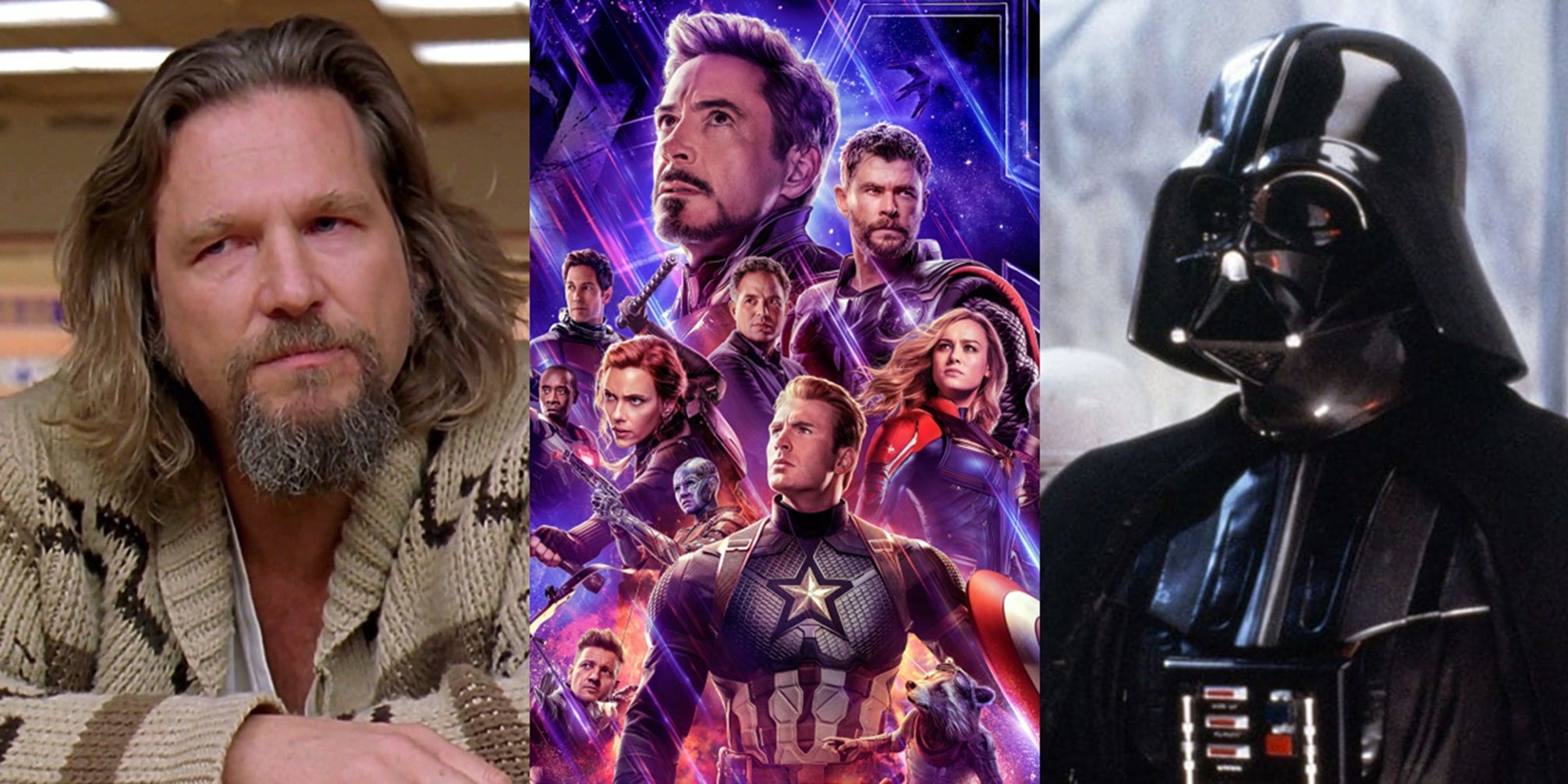 Split_image_of_the_Dude_in_The_Big_Lebowski_the_Avengers_Endgame_poster_and_Darth_Vader_in_The_Empire_Strikes_Back