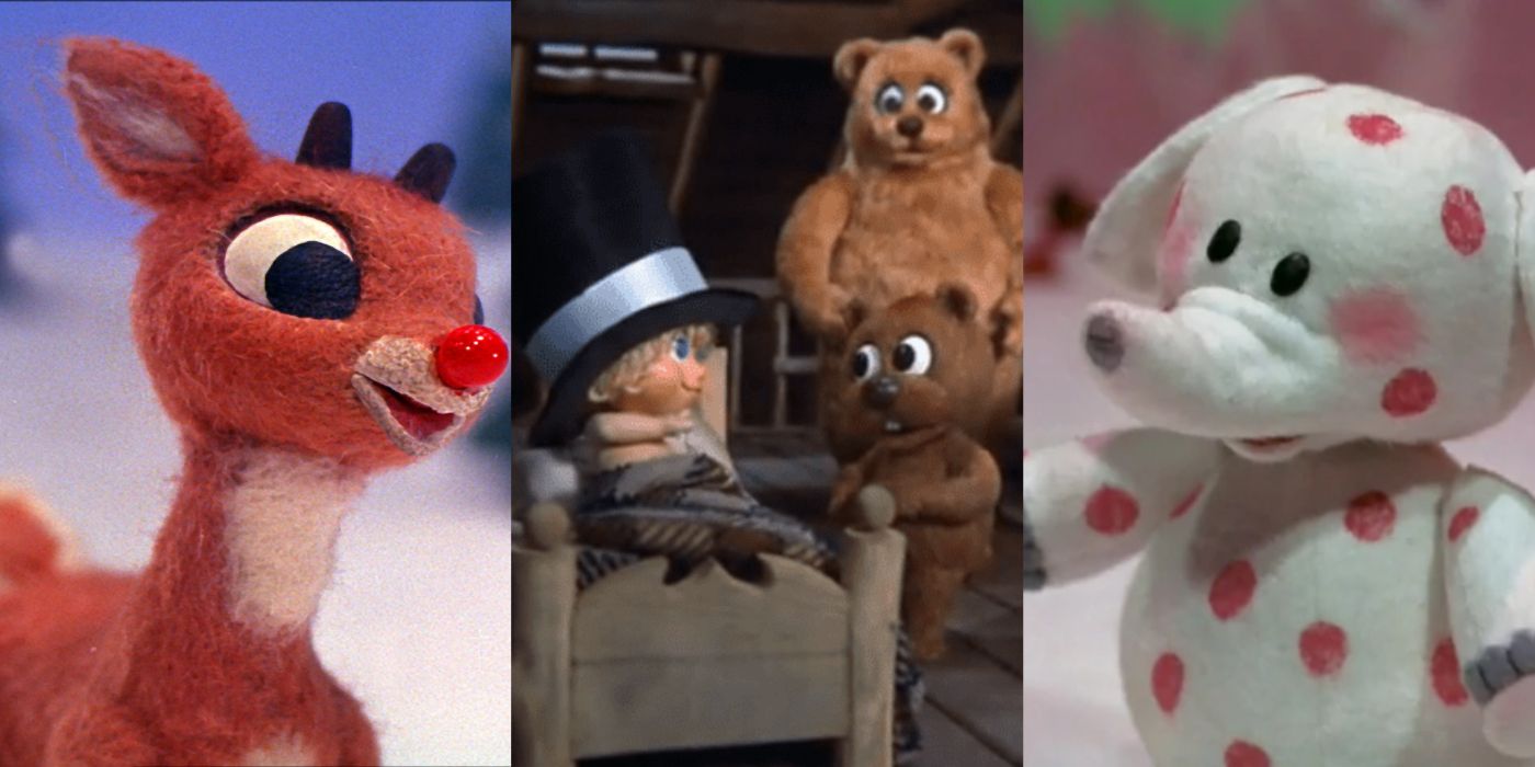 Split image of cute characters from Rankin and Bass specials