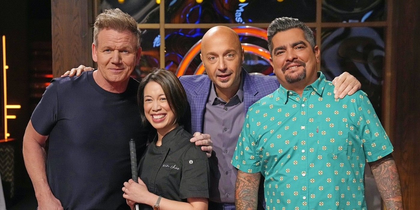 Christine Ha with MasterChef judges Gordon Ramsay, Joe Bastianich, and Aaron Sanchez.