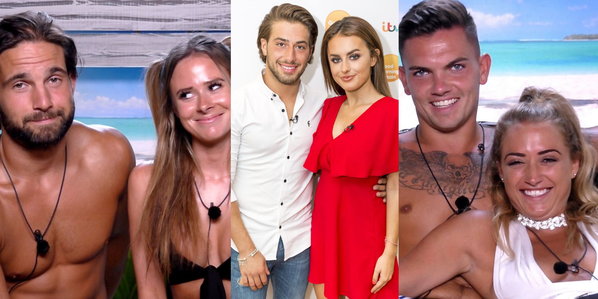 Split image Love Island season 3 couples Camilla and Jamie, Kem and Amber, Georgia and Sam