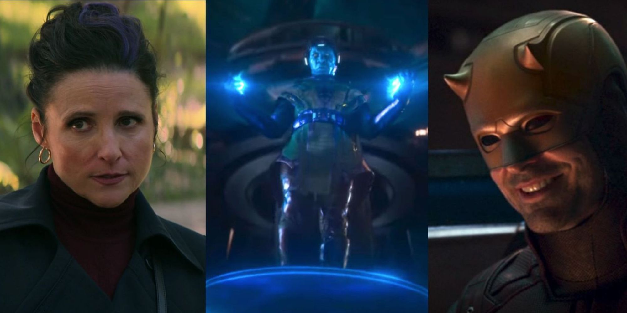 Split Image of Valentina Allegra de Fontaine, Kang the Conqueror, and Daredevil in the MCU (1)