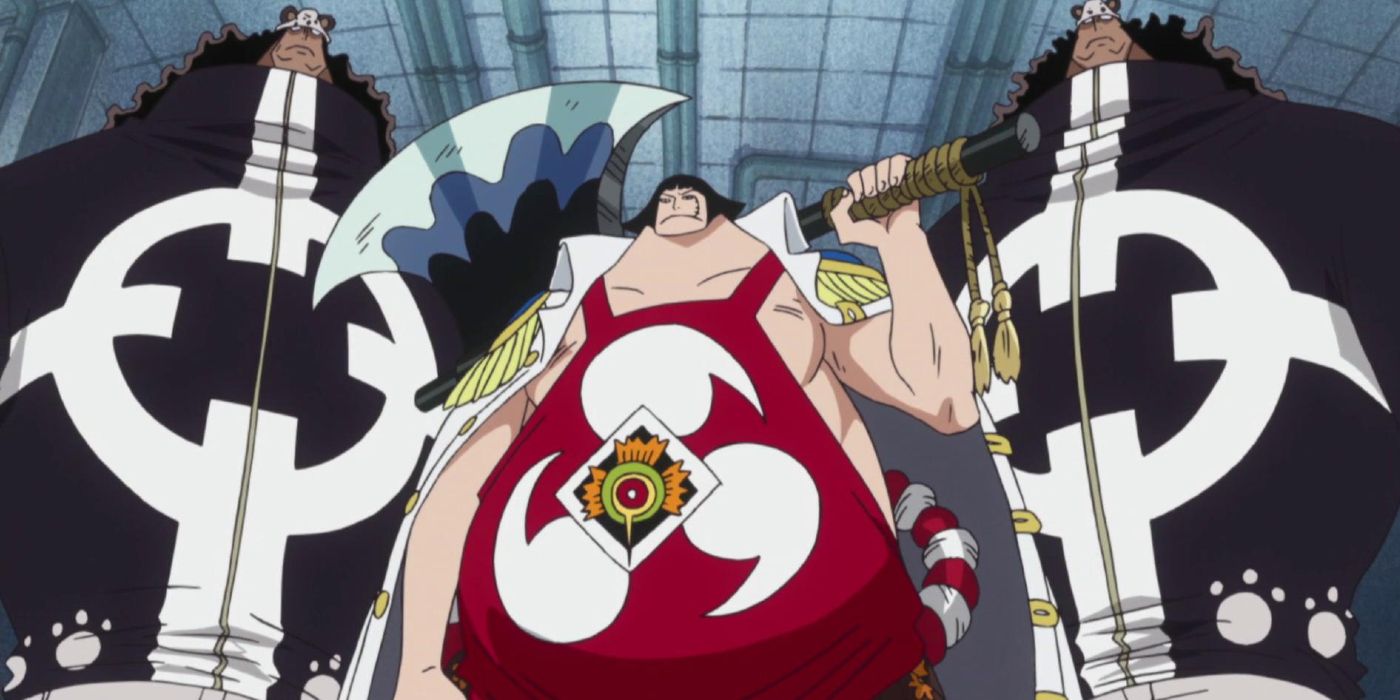 Sentomaru standing with two Pacifista in One Piece.