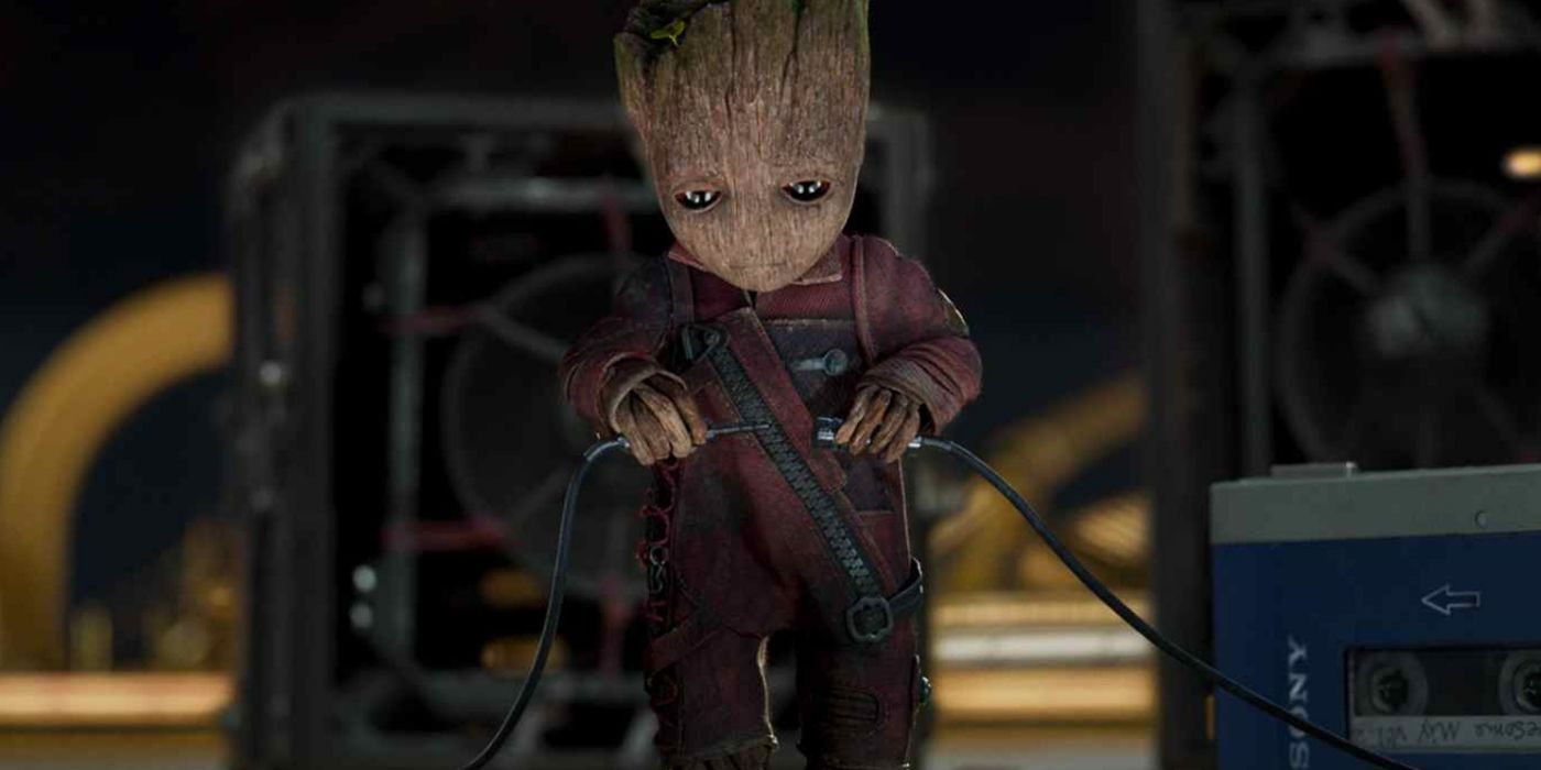 Groot trying to fix the stereo in Guardians of the galaxy Vol. 2