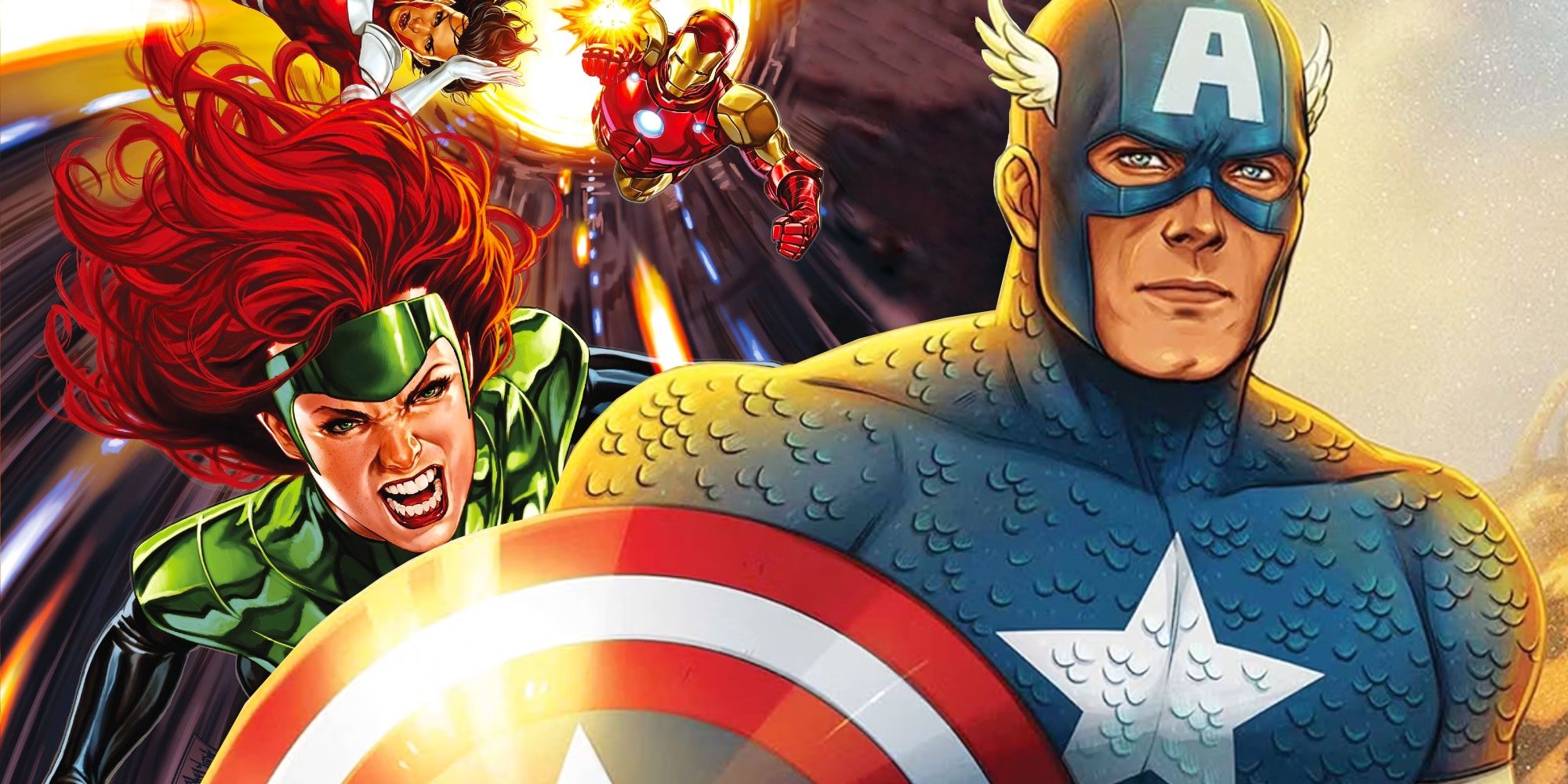 Captain America, Iron Man, Jean Grey, and Makkari in Judgment Day