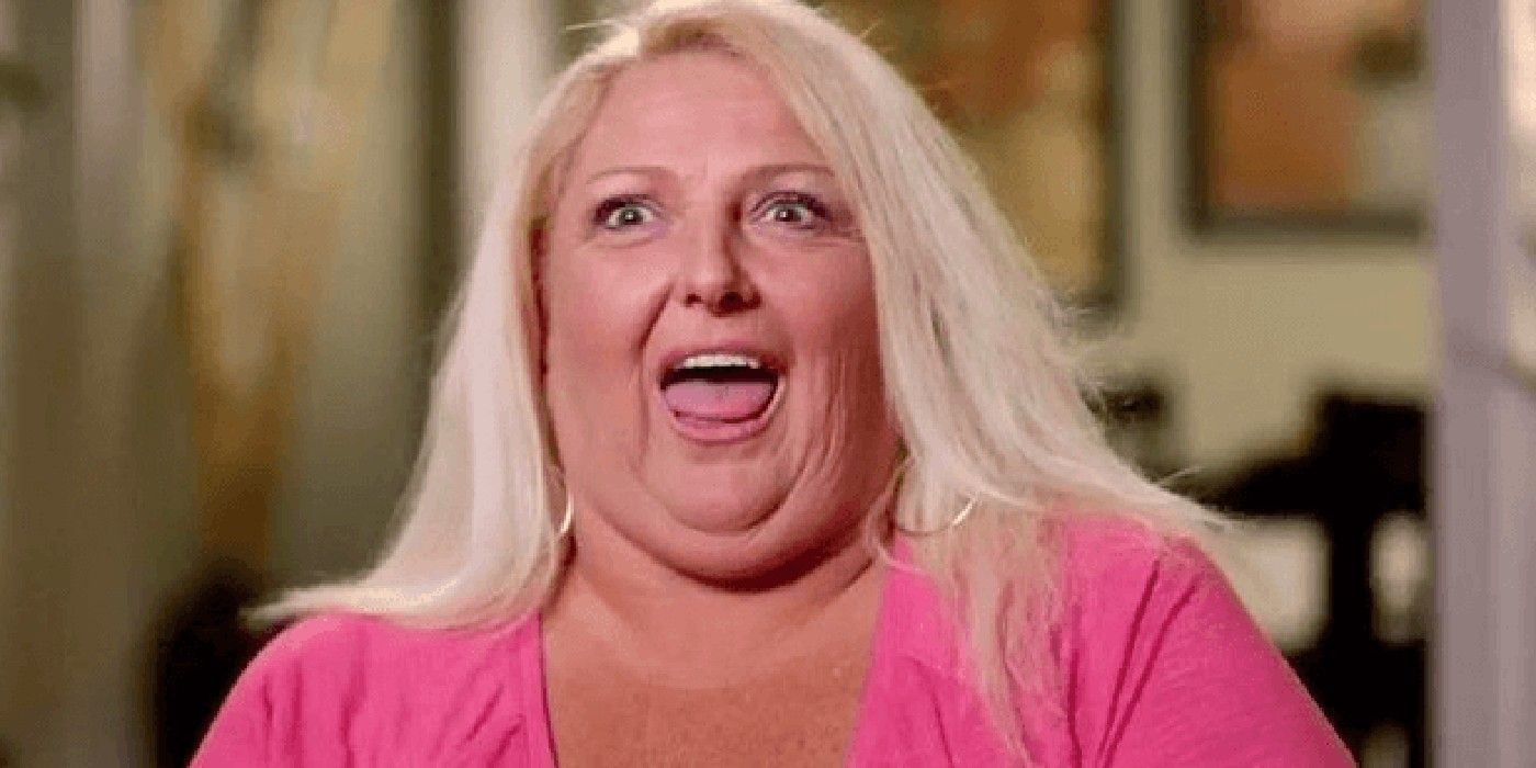 Angela Deem from 90 Day Fiancé pink top mouth open
