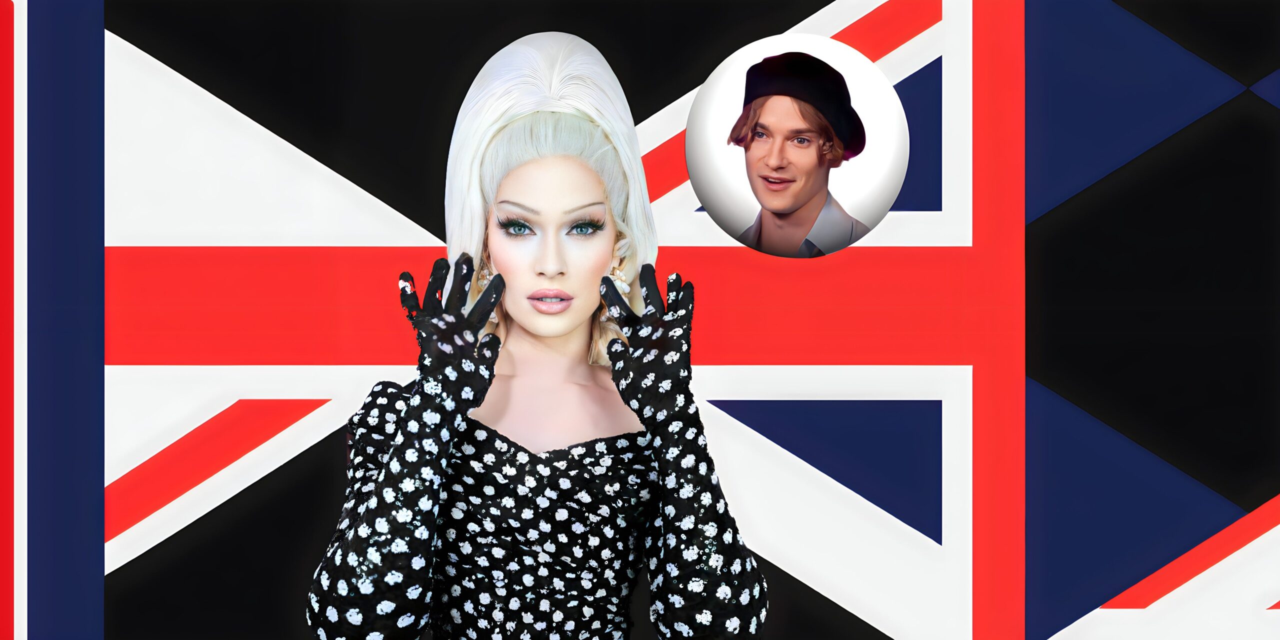 Jonbers Blonde RuPaul's Drag Race UK posing in front of union jack background