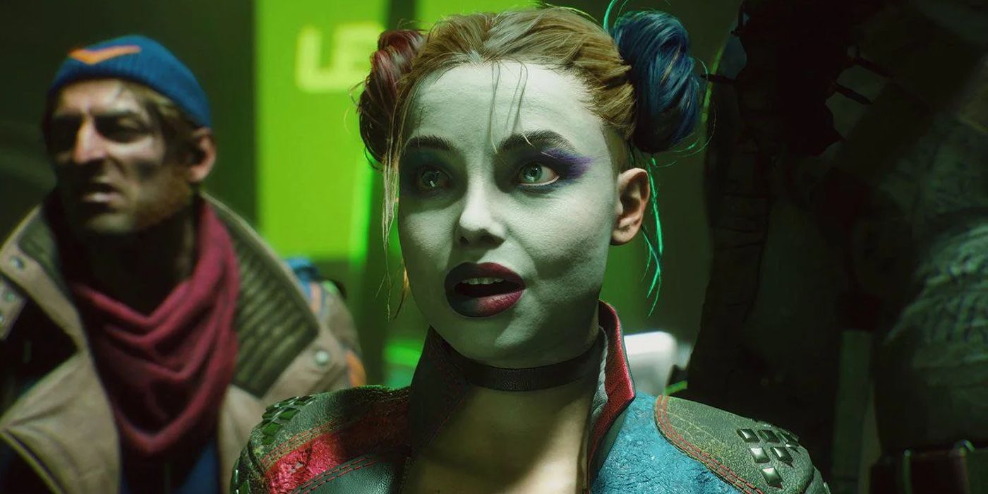 Harley Quinn looks on in shock in Suicide Squad: Kill the Justice League.