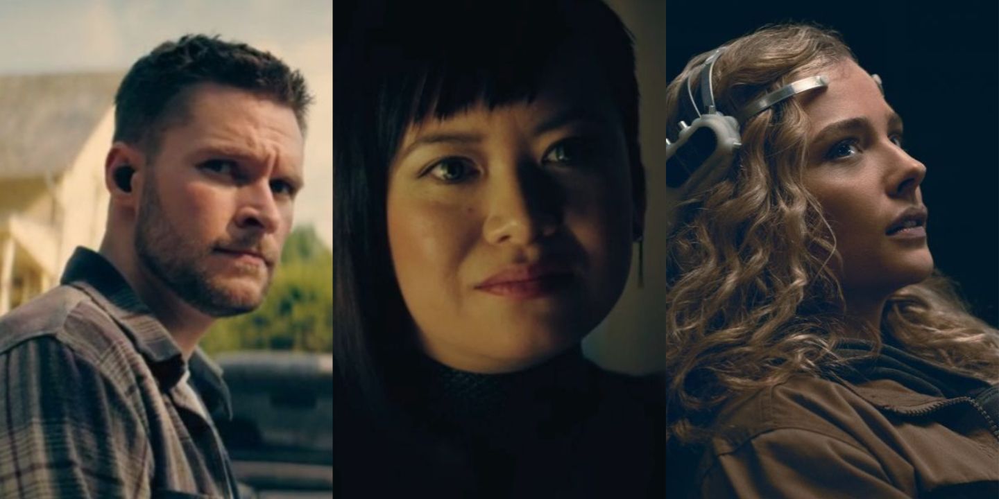 A split image of characters from The Peripheral.