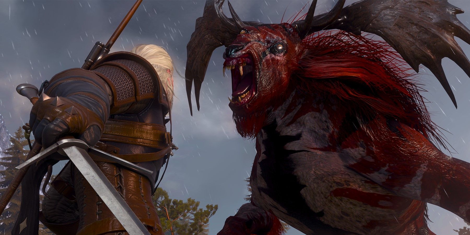 Geralt fighting a Chort in The Witcher 3: Wild Hunt